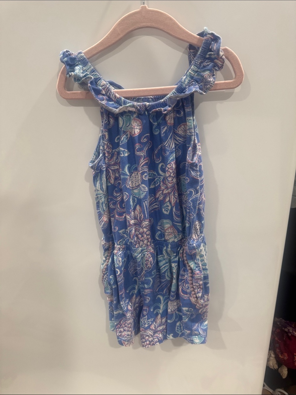 Lilly Pulitzer Blue Floral & Pineapple Print Girls Romper